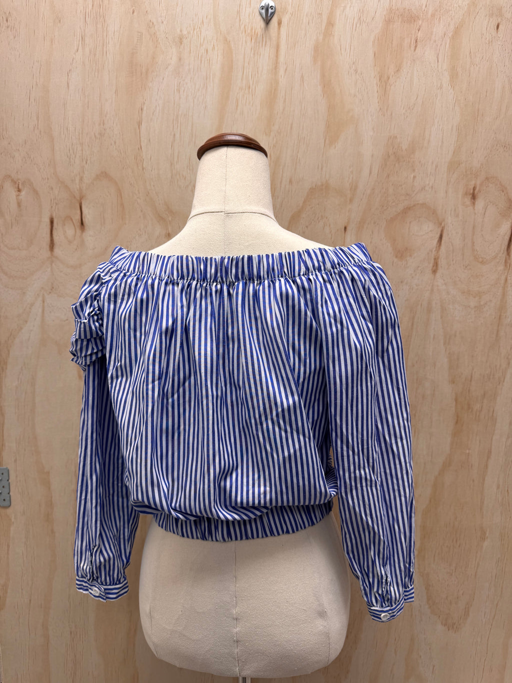 Blue Stripe Frill Blouse - Oxana - Small