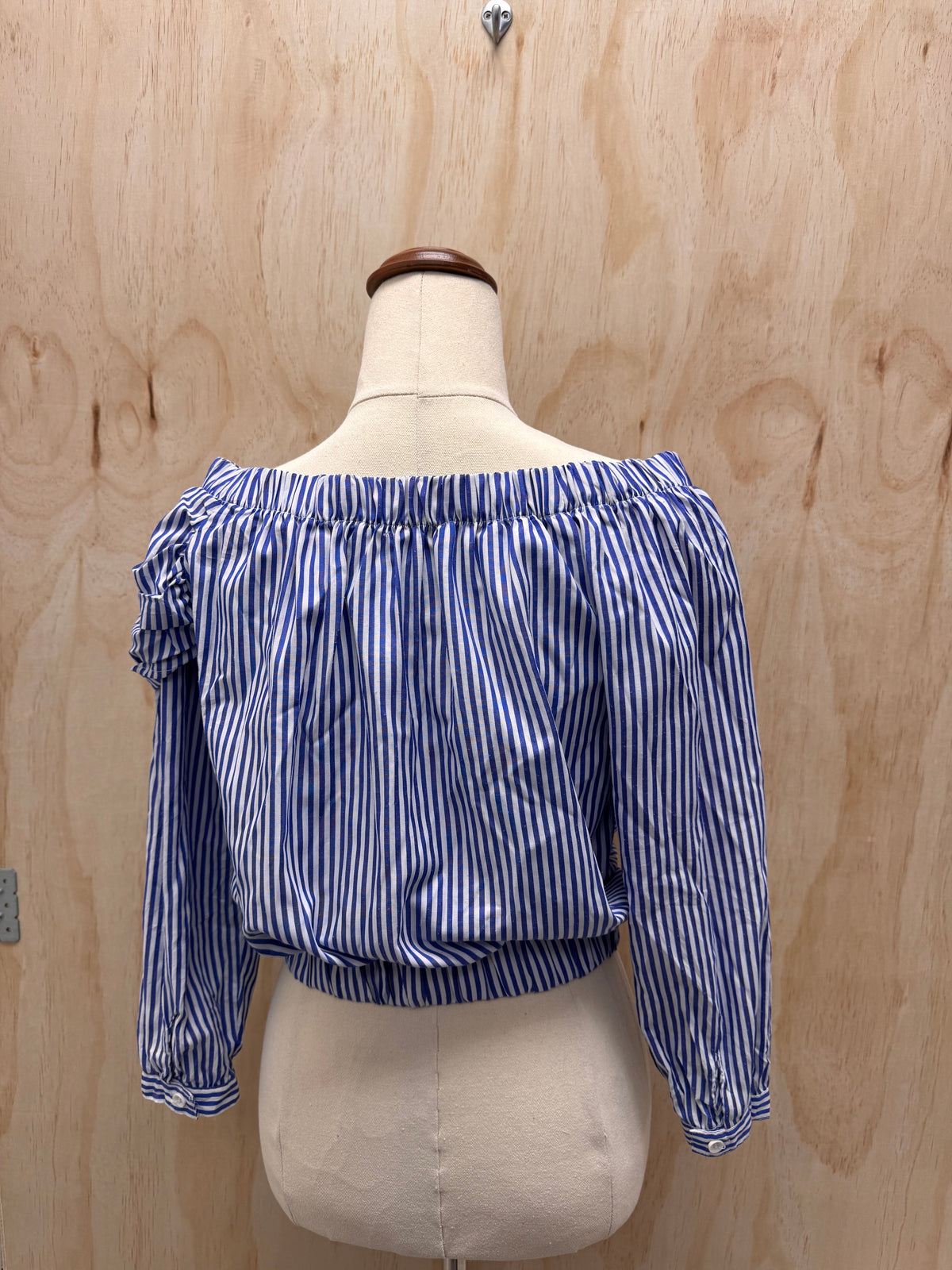 Blue Stripe Frill Blouse - Oxana - Small