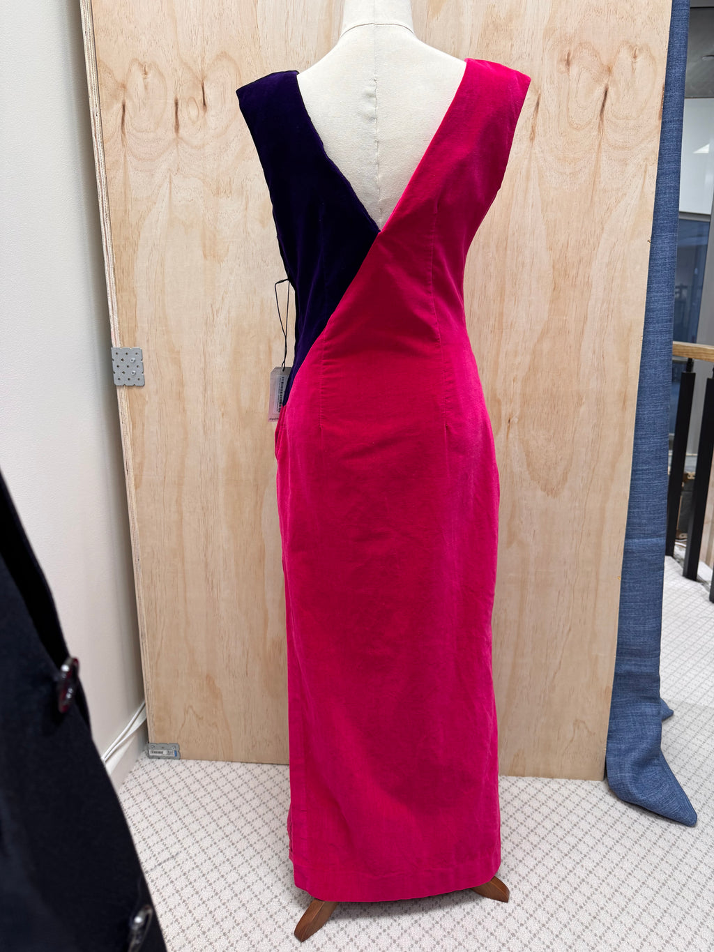 80s pink & purple asymmetrical velvet dress