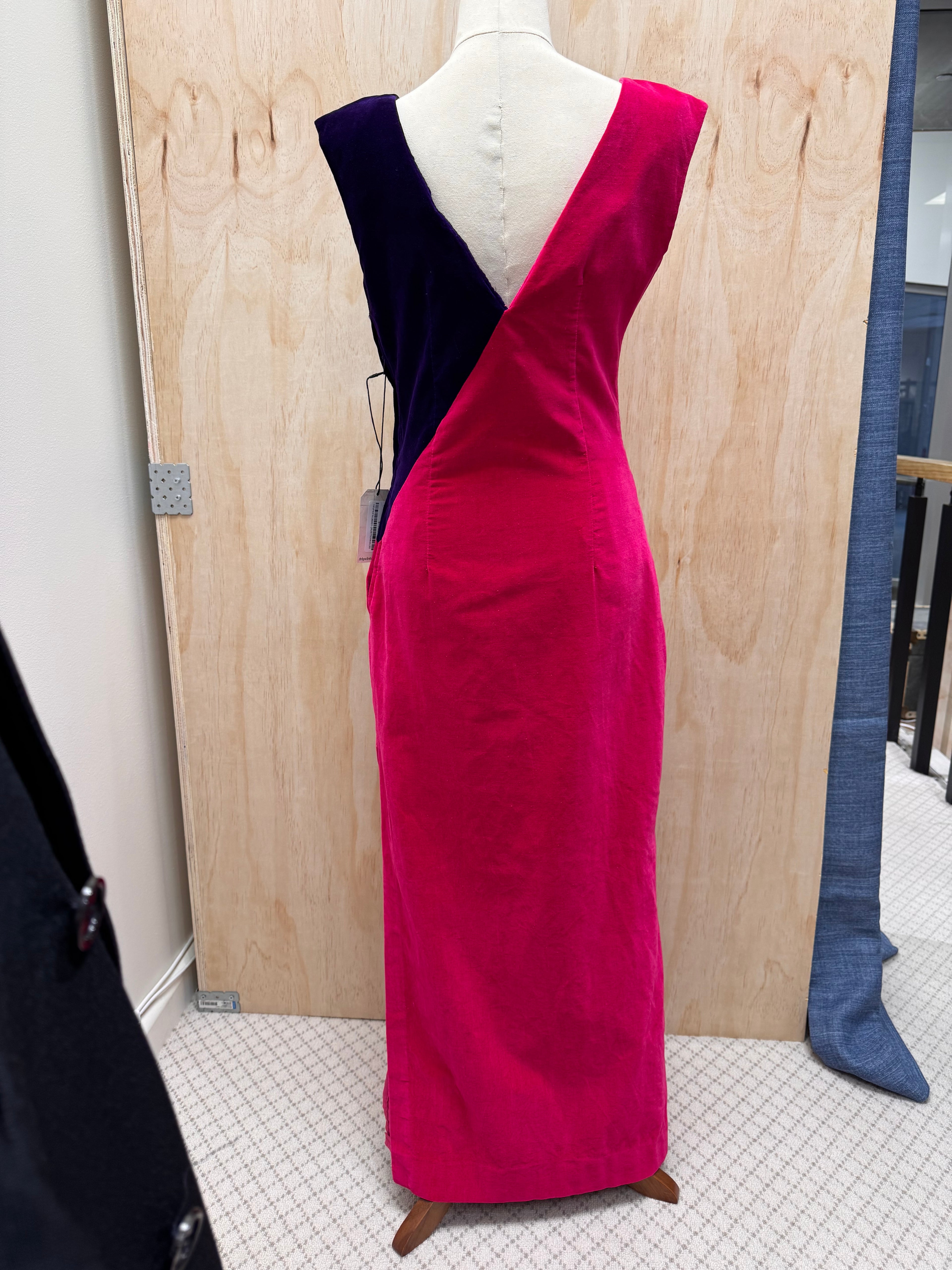 80s pink & purple asymmetrical velvet dress