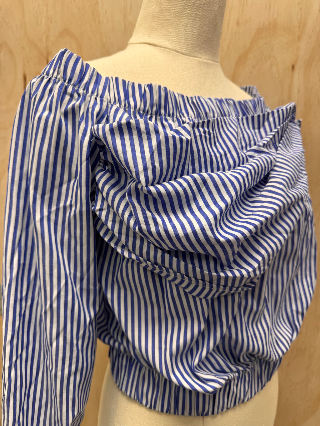 Blue Stripe Frill Blouse - Oxana - Small