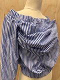 Blue Stripe Frill Blouse - Oxana - Small