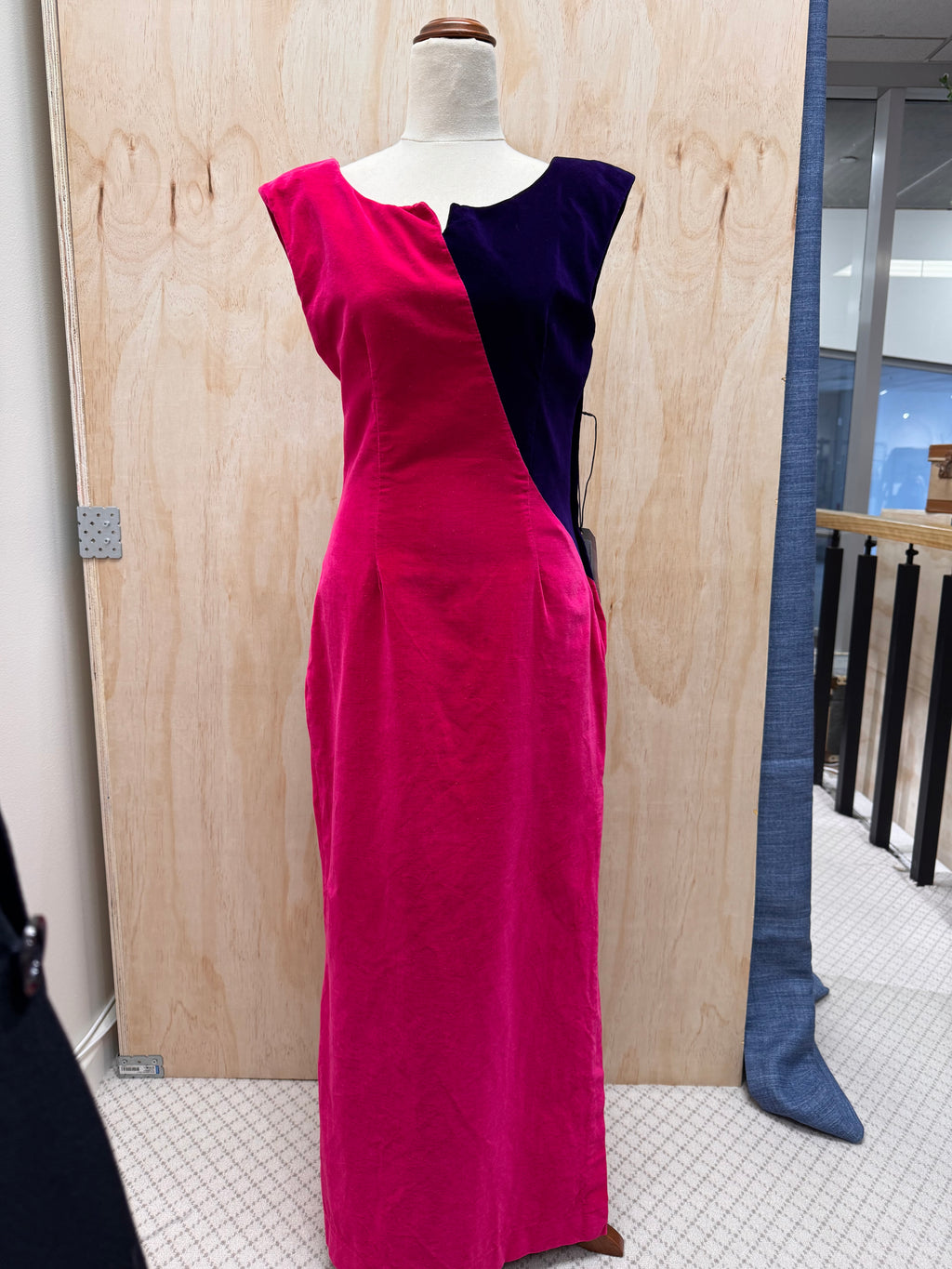 80s pink & purple asymmetrical velvet dress