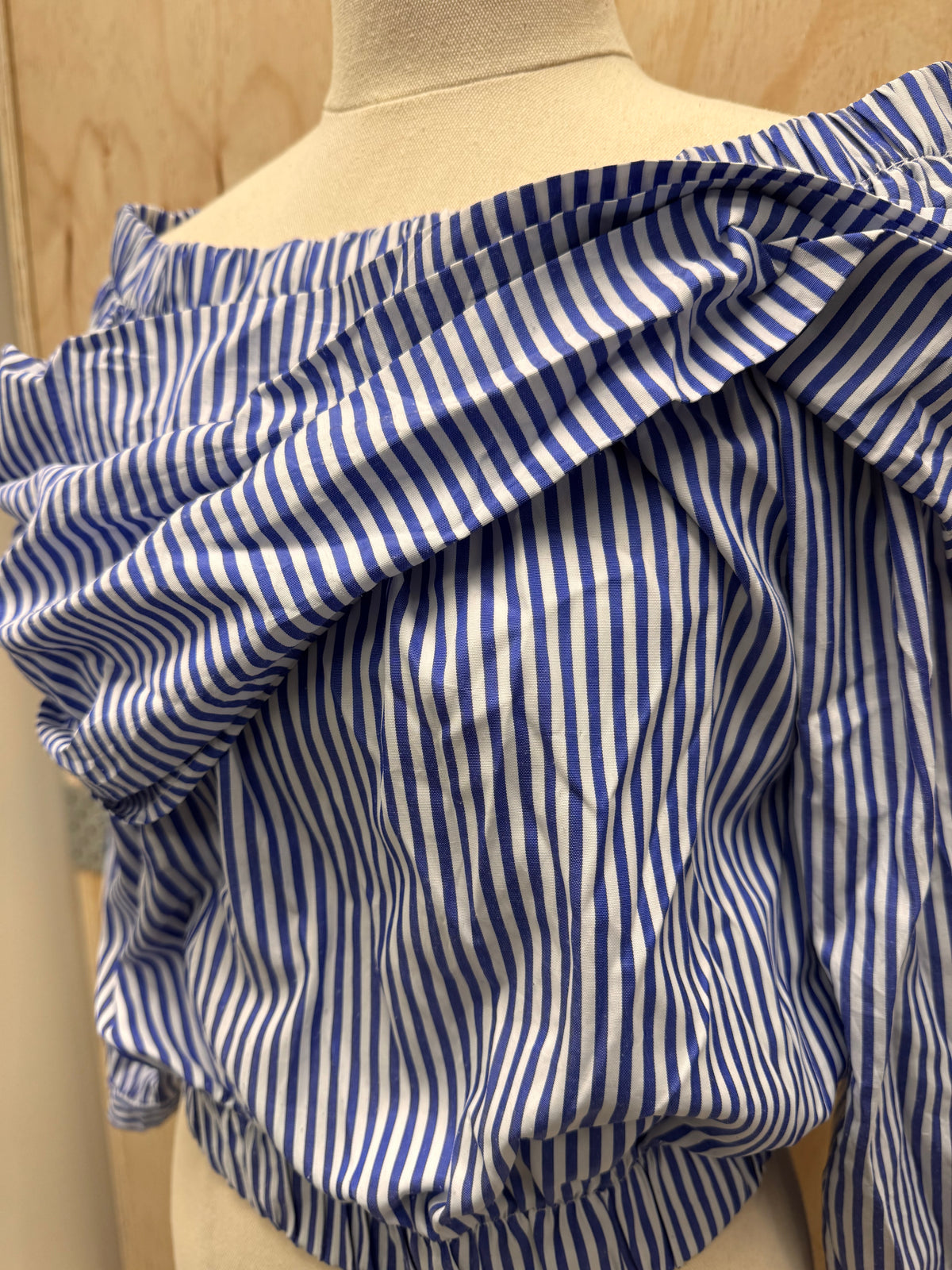 Blue Stripe Frill Blouse - Oxana - Small