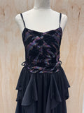 80s black ruffle midi dress