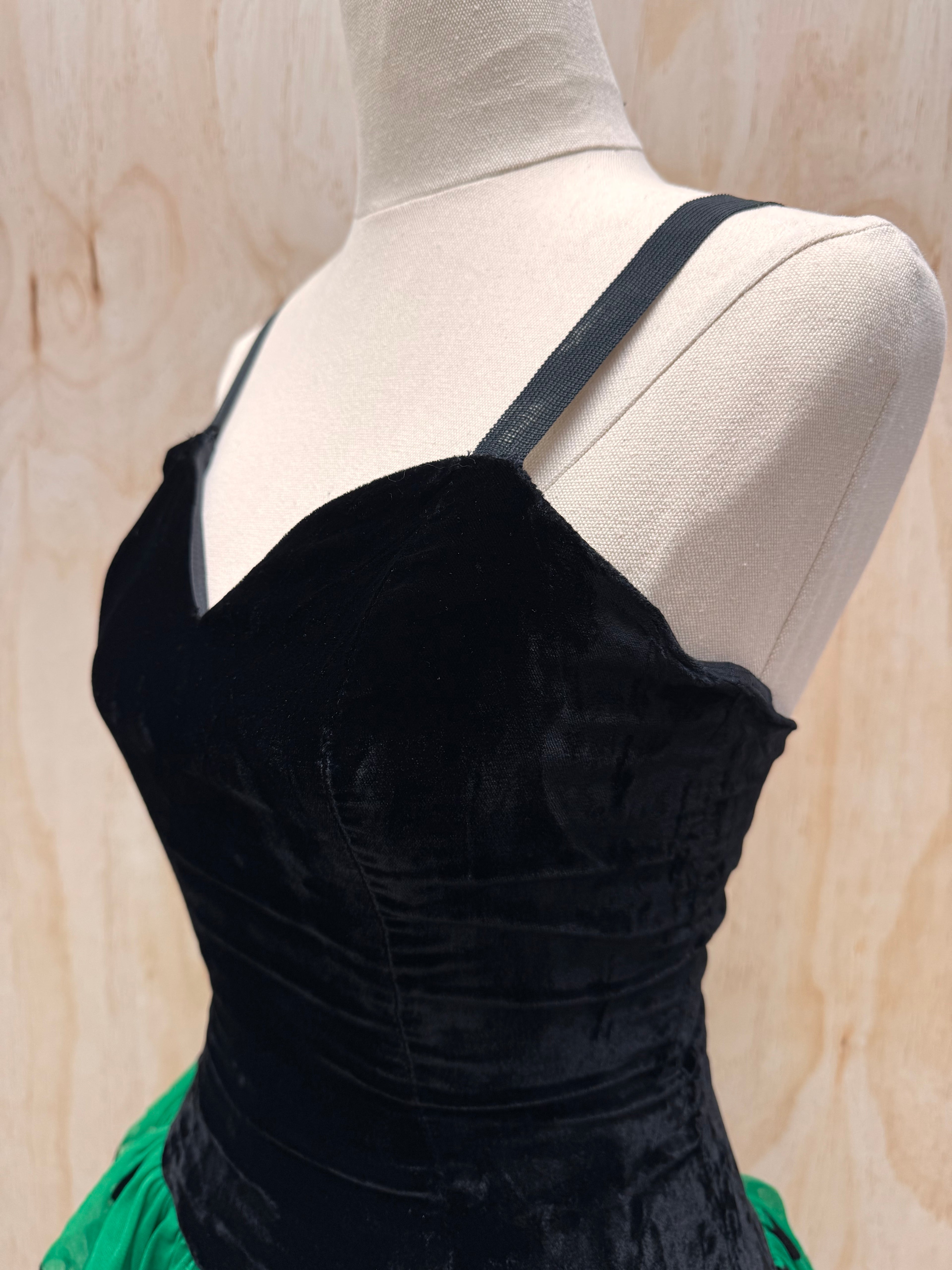 80s dress mini, green polka dot tulle skirt