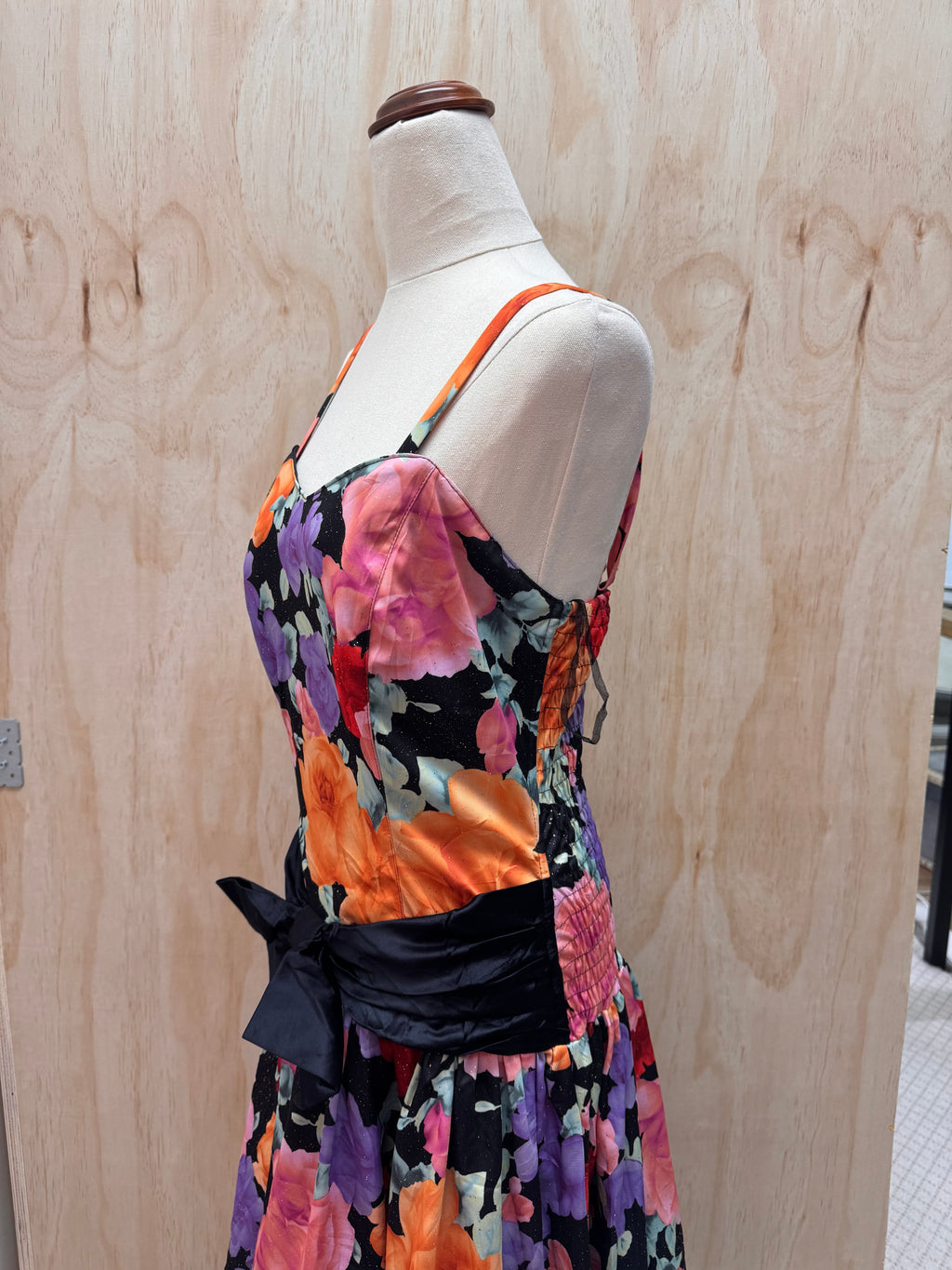 Floral midi dress with black tulle size 38 - (matching with a second dress)