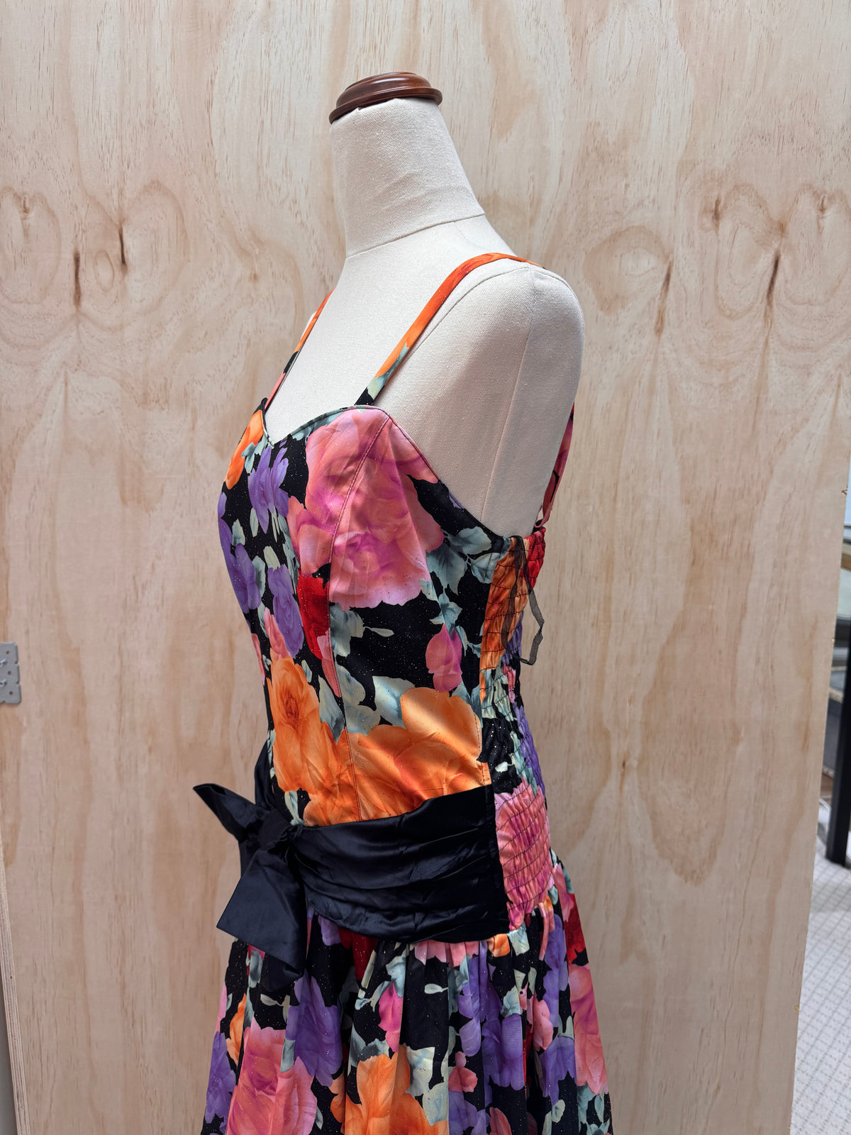 Floral midi dress with black tulle size 38 - (matching with a second dress)
