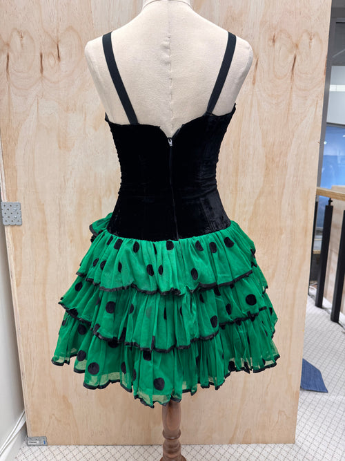 80s dress mini, green polka dot tulle skirt