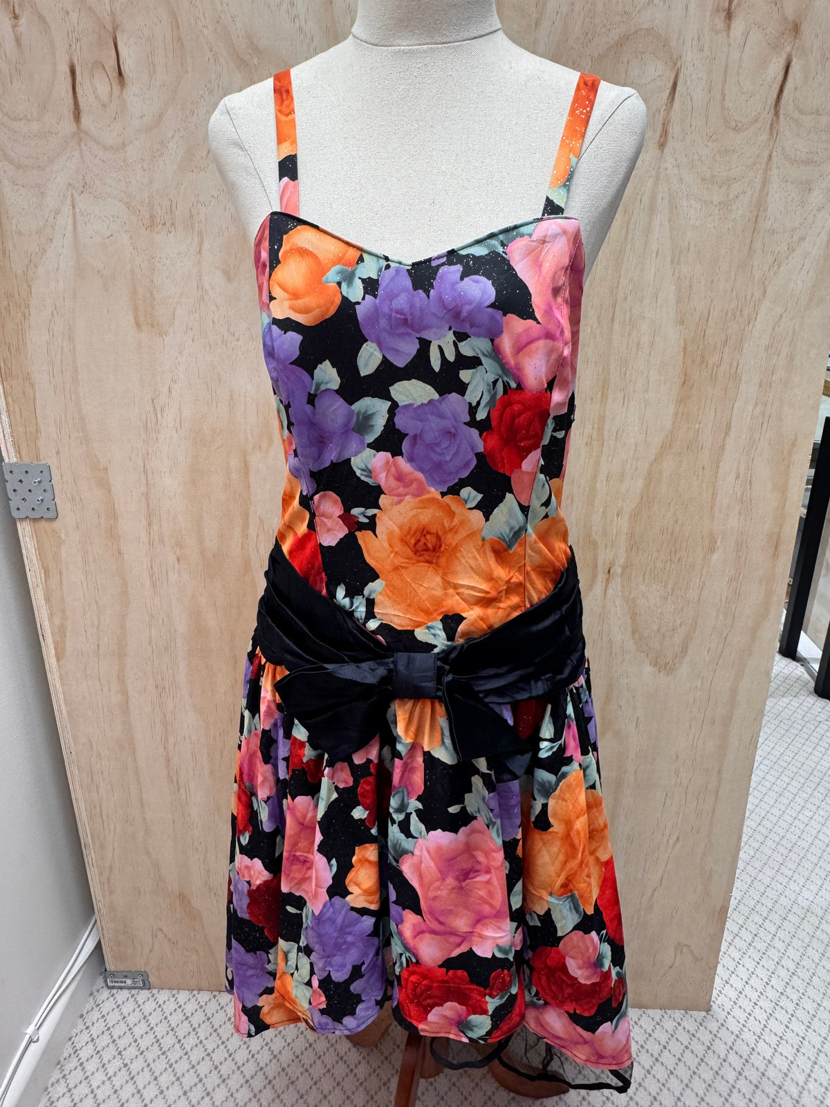 Floral midi dress with black tulle size 38 - (matching with a second dress)