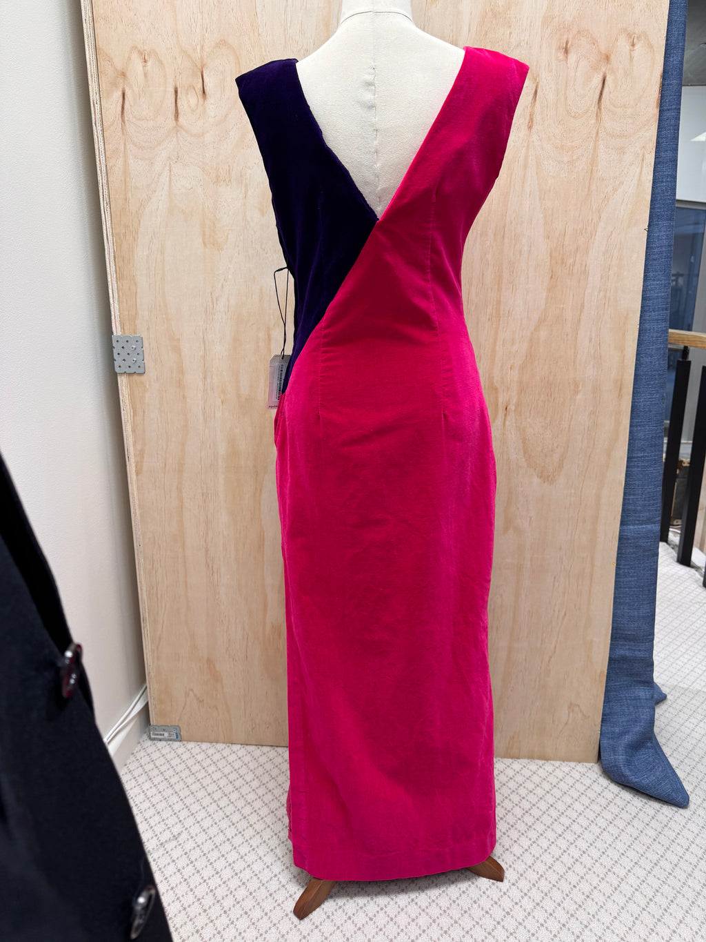 80s pink & purple asymmetrical velvet dress