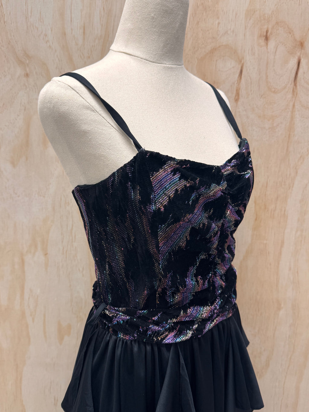 80s black ruffle midi dress