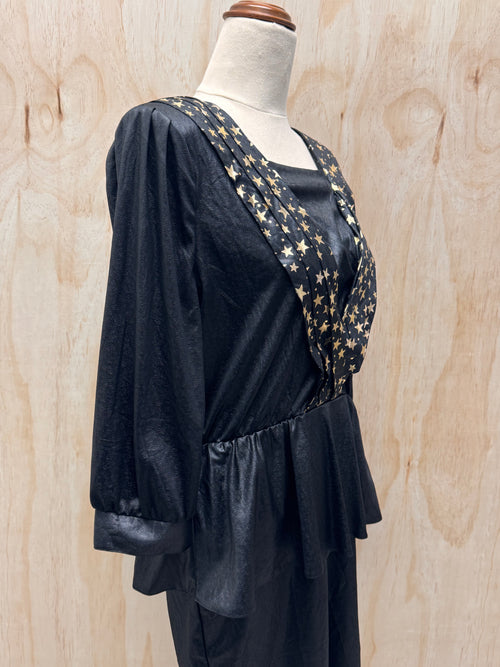 80s black star v- neck dress