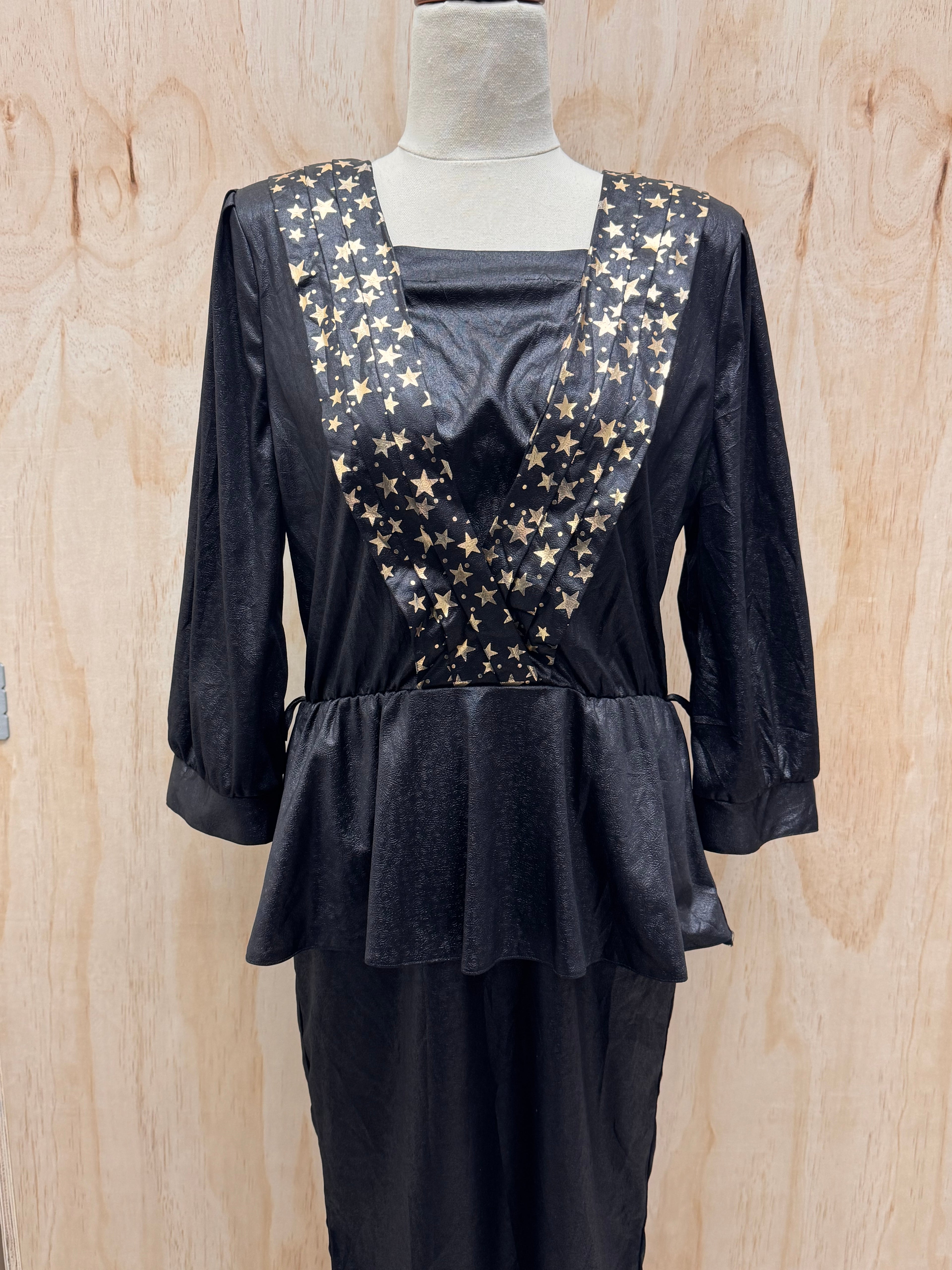 80s black star v- neck dress