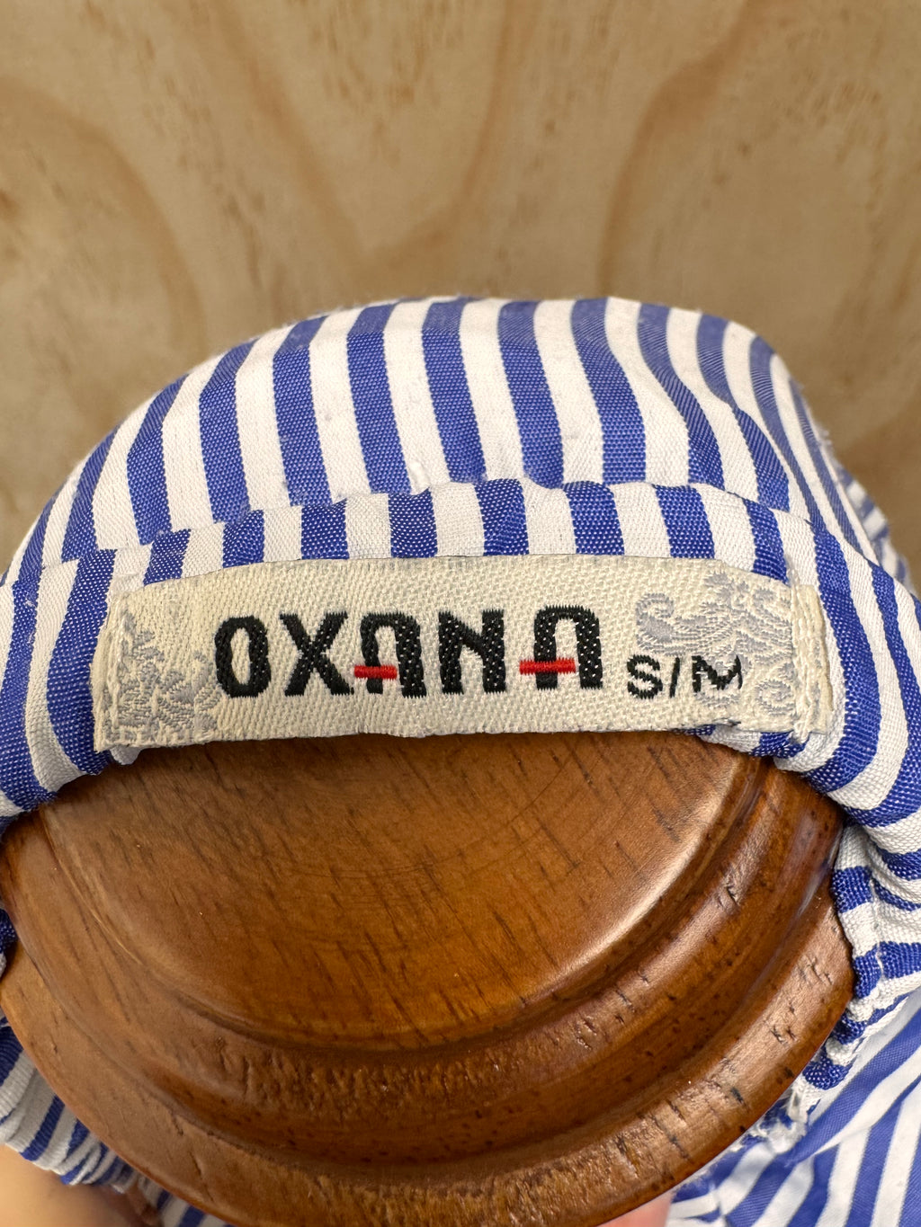 Blue Stripe Frill Blouse - Oxana - Small