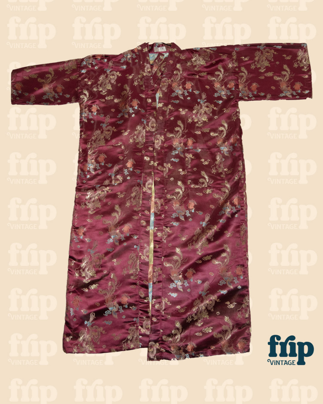 Robe Peignor Chinois - Burgundy with Gold